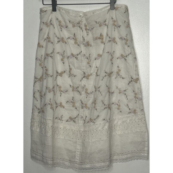 Johnny Was Collection Skirt 8 Floral Embroidered Beaded Dainty Lace Cotton Midi - Picture 3 of 9